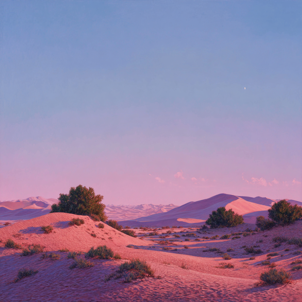 Pink Desert Sunset Landscape | Calm Sand Dunes View