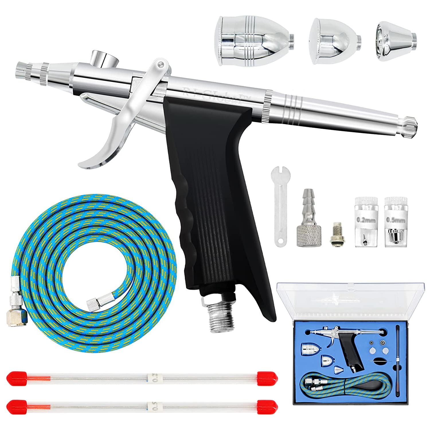 Double Action Airbrush Kit Air Brush Spray Tool with 0.3mm/0.2mm/0.5mm