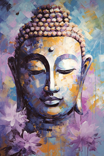 Lavender Serenity: A Mustard and White Abstract Expressionism Acrylic Print of Lord Buddha