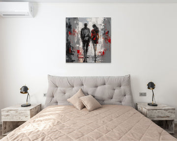 Passion in Monochrome: An Abstract Acrylic Color Print Impression of a Red-Hot Couple