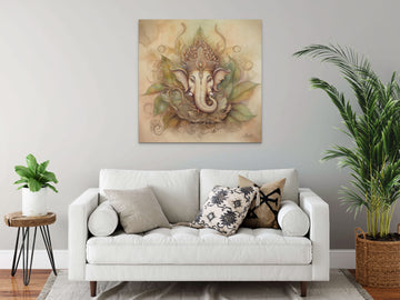 Divine Blessings: An Airbrush Print of Lord Ganesha in a Unique Leaf-Like Structure