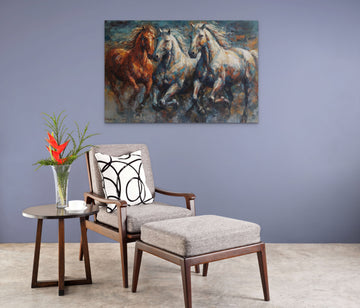 A Striking Abstract Color Expressionism Print of Three Majestic Horses