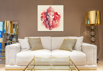 Divine Symmetry: A Geometric Art Print Tribute to Lord Ganesha in Red and White Hues