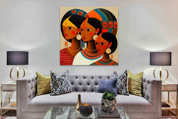 Three Women in Vibrant Colors: Exploring Indian Traditional Vintage Folk Art