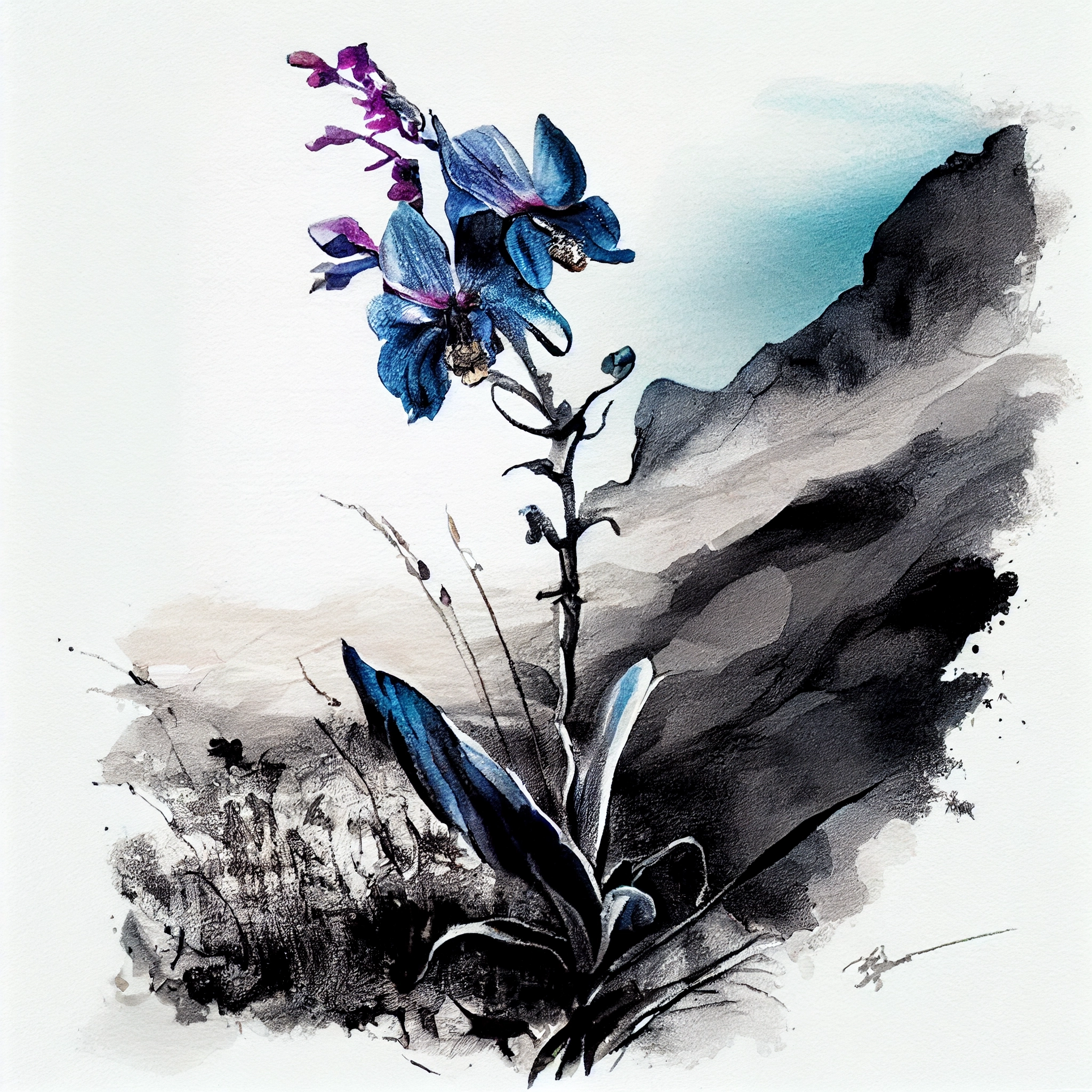 Vibrant Blossom: Stunning Watercolor Print of a Wild Blue Orchid, Perf