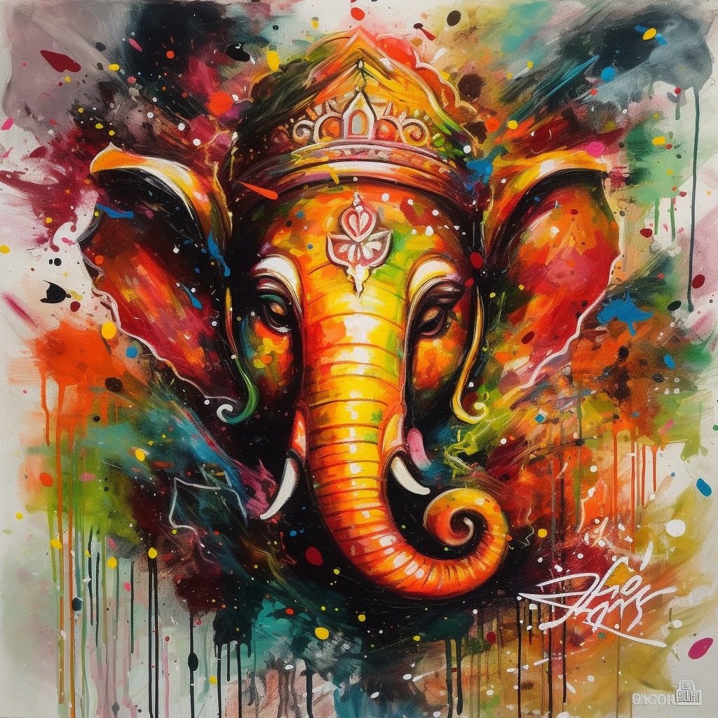 Divine Dripping Acrylic Art: Lord Ganesha Painting Print to Bring Bles