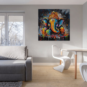 Lord Ganesha Abstract Art Print in Dark Background: A Versatile and Striking Piece for Home and Office Decor