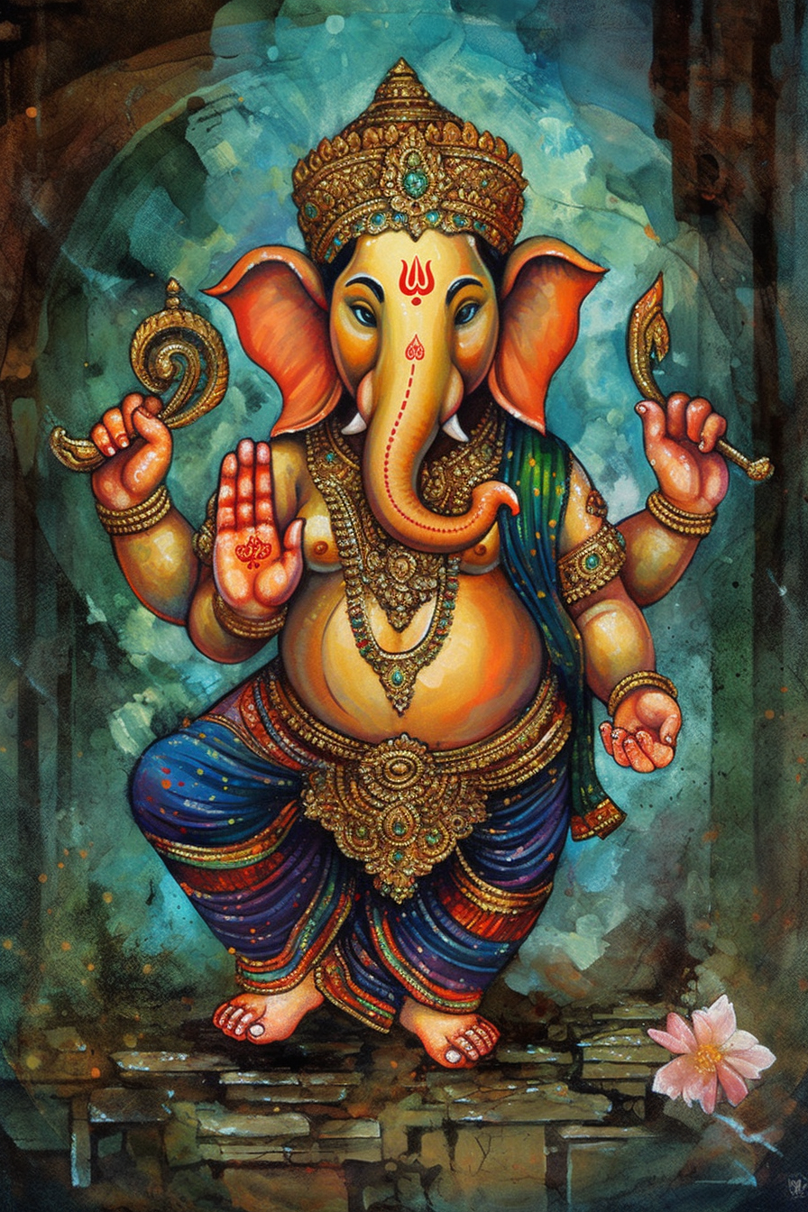 Graceful Majesty: A Modern Art Print of Lord Ganesha in a Standing Pos