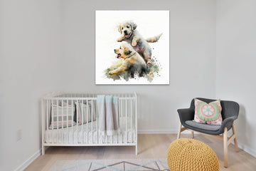 Two Happy Puppies Digital Print for Kids' Room, Nursery & Office Wall Decor