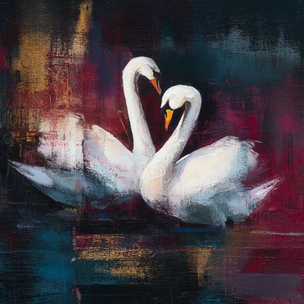 Dramatic Impasto Swans (Unity in Dark Hues)
