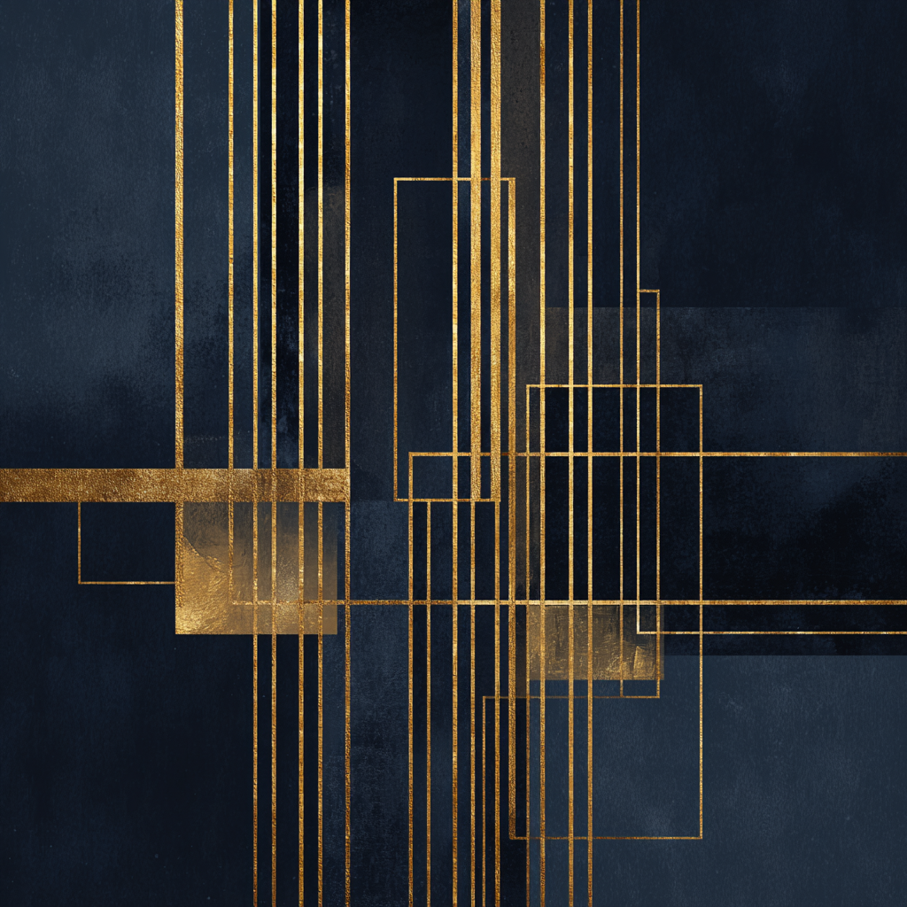 Art Deco Grid in Navy and Gold / Geometric Architectural Abstraction