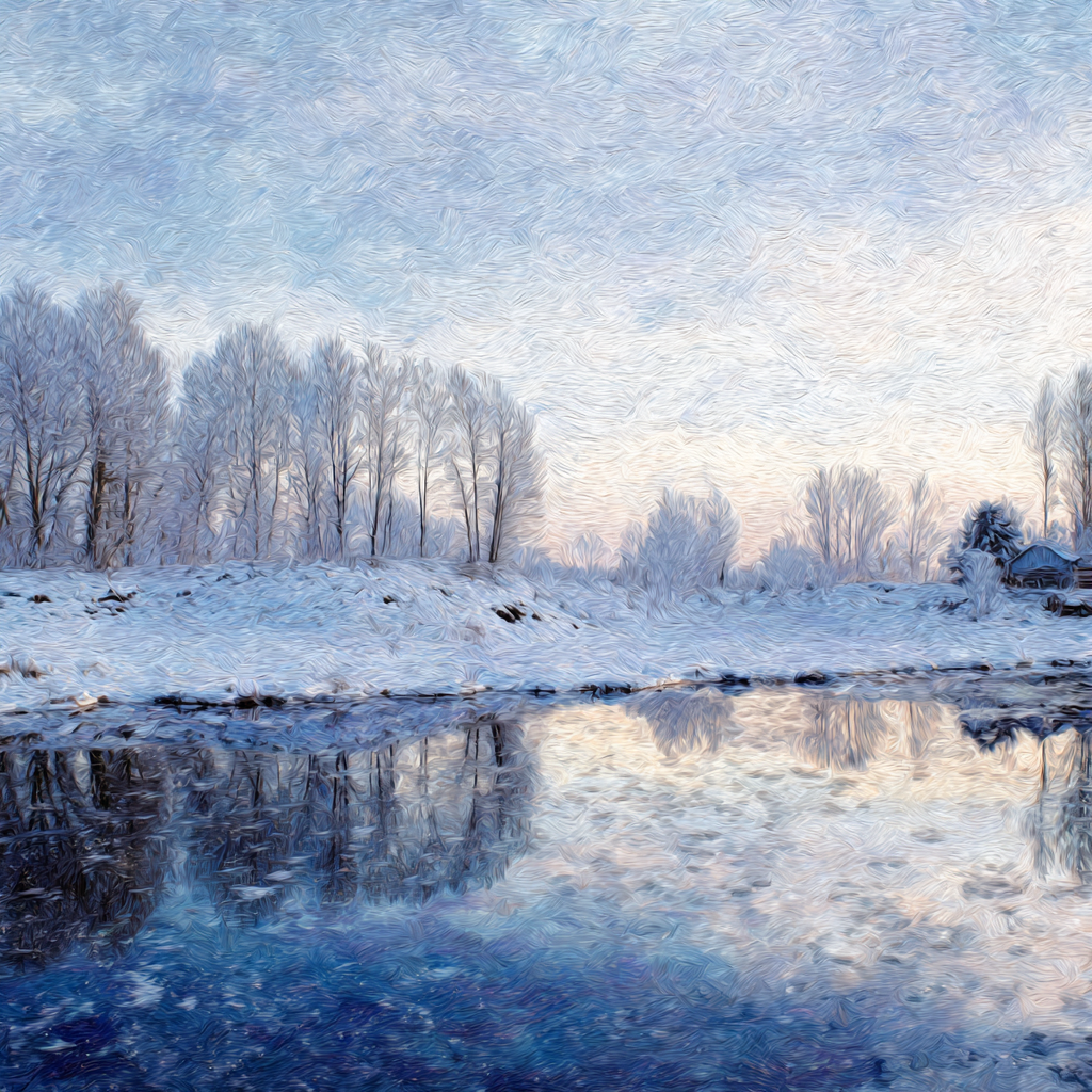Impressionist Winter Reflection