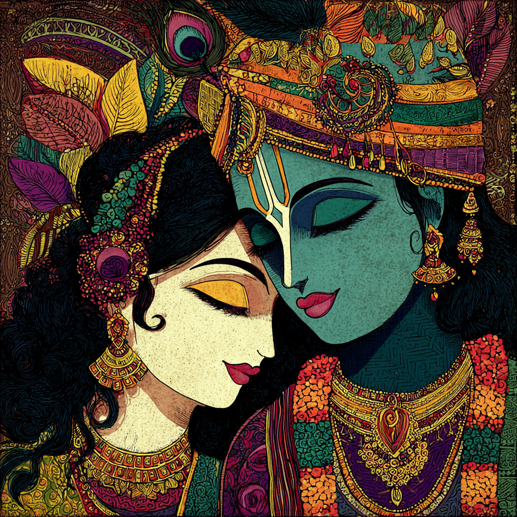 Radha Krishna Wall Art – Royal Hindu Devotional Canvas Print