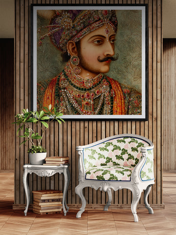 Royal Mughal Portrait Canvas Wall Art – Traditional Indian King Inspired Decor