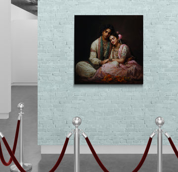 Radha Krishna Oil Painting – Traditional Indian Love Art Work