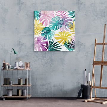 Tropical Watercolor Leaf Pattern – Colorful Botanical Art Print