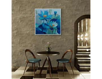 Blue Lotus Flowers Artwork | Serene Botanical Wall Art