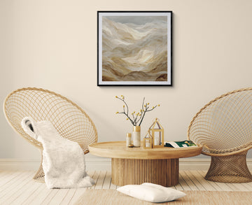 Monochromatic Flowing Dunes / Abstract Ivory and Gold Waves