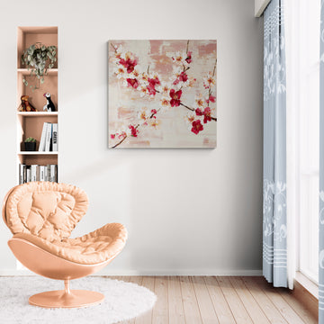 Crimson and White Impasto Blossoms