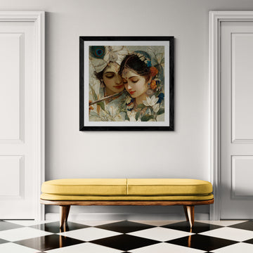 "Eternal Spring: Radha Krishna in Floral Realism"