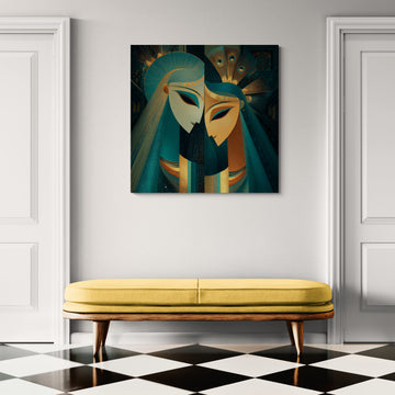 Art Deco Divine Feminine and Masculine Wall Art | Modern Duality Painting