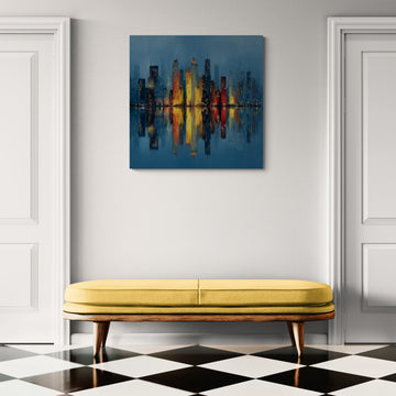 Abstract City Skyline Painting – Modern Urban Wall Art