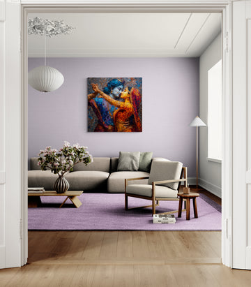 Radha Krishna Abstract Dance Painting with Rich Textured Colors