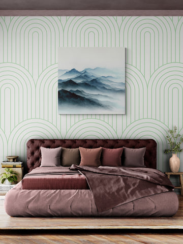 Abstract Misty Blue Mountain Landscape Painting