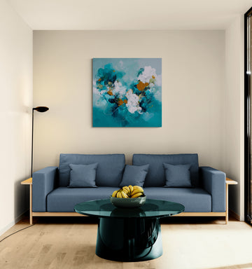 Teal Abstract Floral Painting | Modern Textured Flower Art