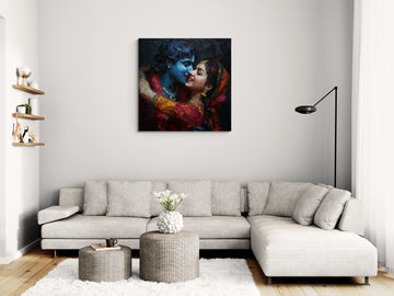 Radha Krishna Romantic Abstract Painting with Deep Textured Art