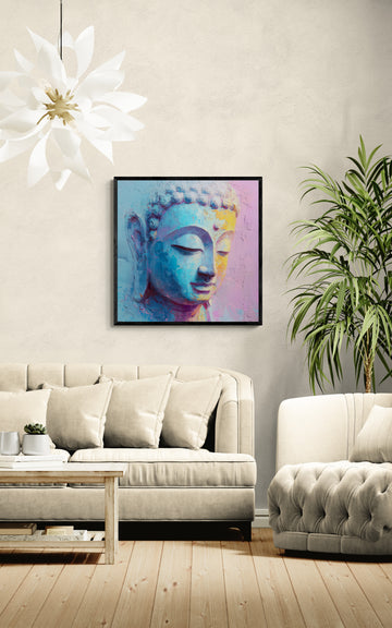 Textured Cyan and Pink Buddha Portrait