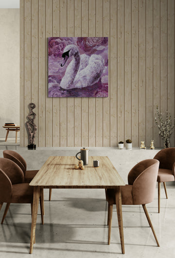 Elegant Purple Mosaic Swan Art | Serene Floral Swan Painting