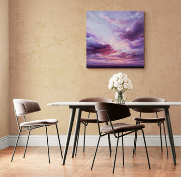 Abstract Purple Sky Painting – Dreamy Sunset Cloud Art