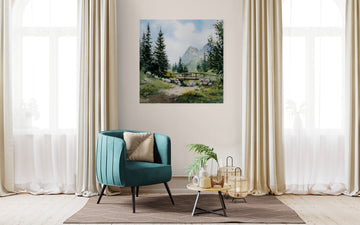 Watercolor Mountain Trail Bridge