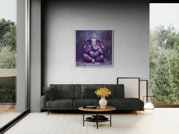 Seated Lavender Ganesha with Lotus Flowers