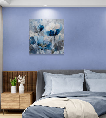 Blue Abstract Floral Painting with Textured Modern Style