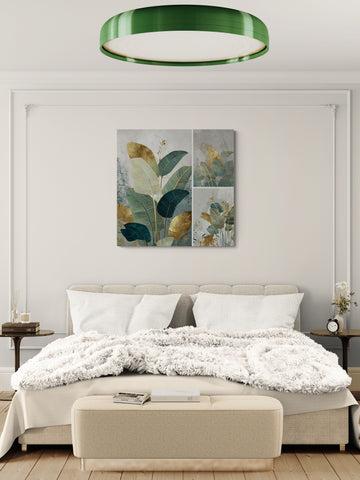 Modern Botanical Wall Art in Teal and Gold – Elegant Nature-Inspired Canvas Print