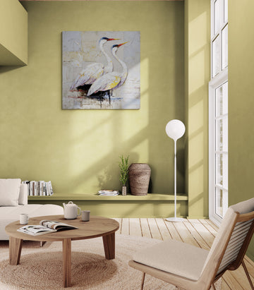 Pair of Herons in Textured White and Gray