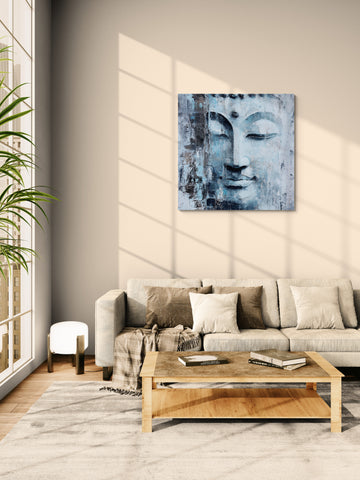 Icy Blue Distressed Buddha Face