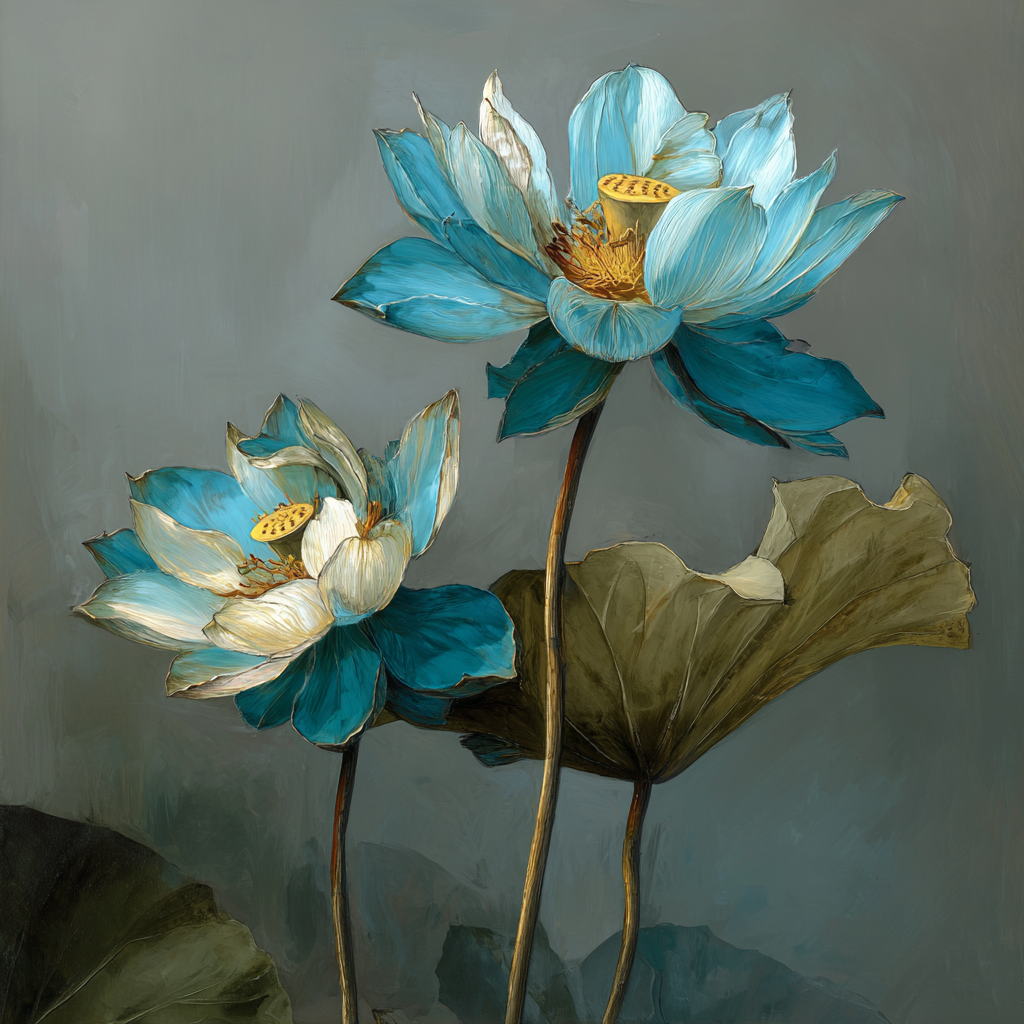 Blue Lotus Flower Painting | Elegant Botanical Wall Art