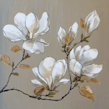 Elegant White Magnolia Flower Painting for Modern Wall Art Décor