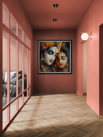 Radha Krishna Earth Tone Painting | Serene Devotional Art