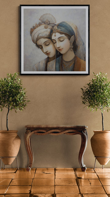 Pearl-Toned Devotion – Timeless Radha Krishna Art for Devotional Corners