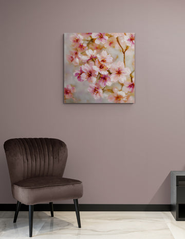Cherry Blossom Oil Painting – Soft Pink Floral Wall Art Inspired by Nature