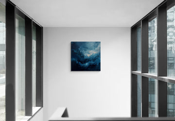 Moody Blue Abstract Ocean Canvas Wall Art – Large Modern Navy Textured Statement Painting