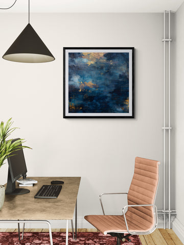 Blue and Gold Abstract Canvas Wall Art – Luxury Navy Modern Textured Statement Painting
