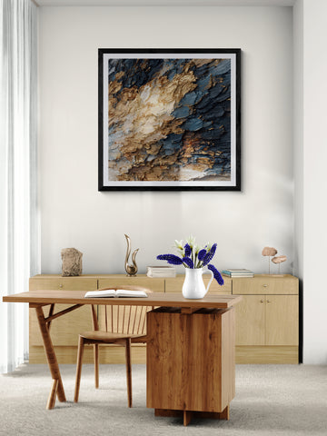 Abstract Gold and Blue Layered Rock Texture Painting