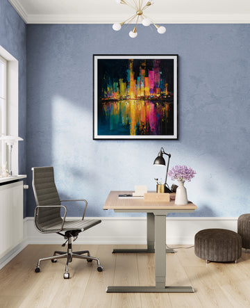 Impressionistic City Lights and Water Reflection