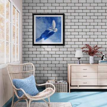 White Dove Flying Watercolor Art Against Blue Sky
