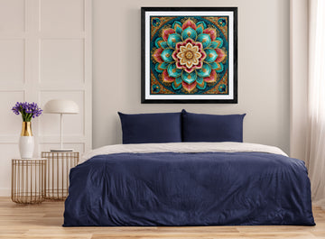 Luxury Floral Mandala Art Design with Gold Accents and Vibrant Teal & Pink Details